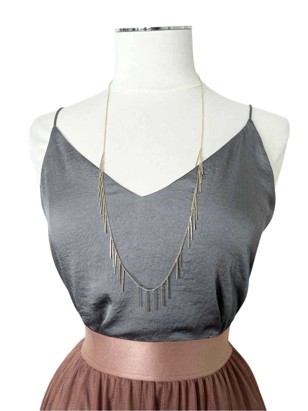EXPRESS Silver Gray Satin-Lined V-Neck Spaghetti Strap Top Size Small